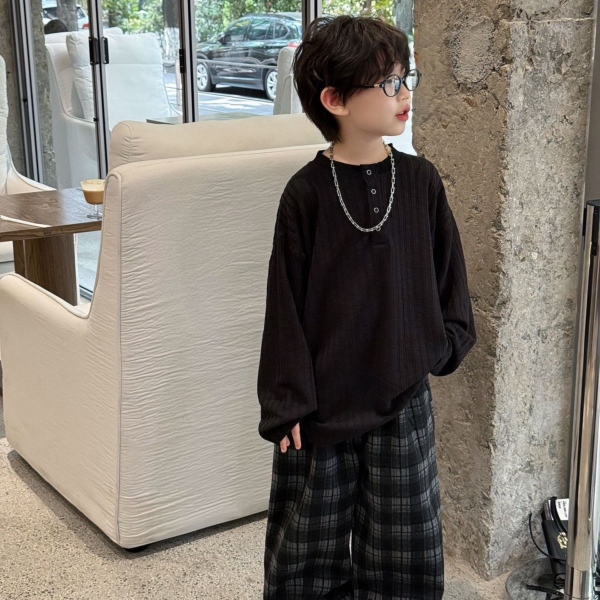 胖胖虎▪︎百搭格子直筒長褲`灰色